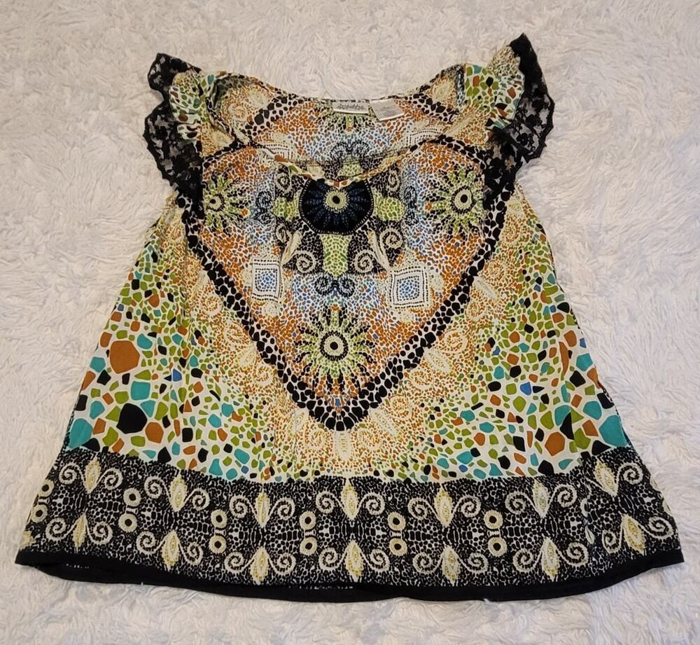 Women's blouse by Forbidden Los Angeles 1x colorful geometric patterns